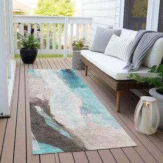 Piper Looms Chantille Abstract ACN1987 Teal Machine Washable Area Rug Runner Outdoor Lifestyle Image Feature