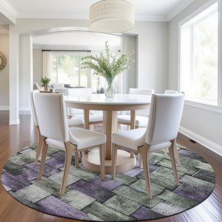 Piper Looms Chantille Stripes ACN1988 Sage Machine Washable Area Rug Round Lifestyle Image Feature
