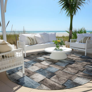 Piper Looms Chantille Stripes ACN1988 Taupe Machine Washable Area Rug Round Outdoor Lifestyle Image Feature