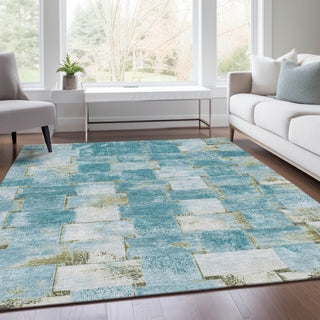 Piper Looms Chantille Stripes ACN1988 Teal Machine Washable Area Rug Lifestyle Image Feature