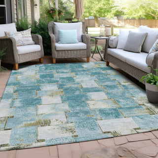 Piper Looms Chantille Stripes ACN1988 Teal Machine Washable Area Rug Outdoor Lifestyle Image Feature