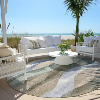 Piper Looms Chantille Waves ACN1989 Beige Machine Washable Area Rug Round Outdoor Lifestyle Image Feature