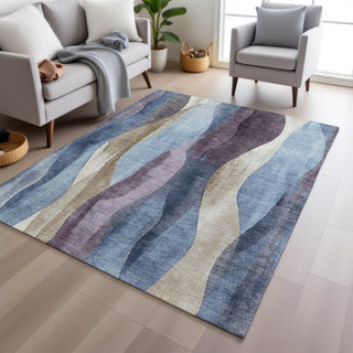 Piper Looms Chantille Waves ACN1989 Denim Machine Washable Area Rug Lifestyle Image Feature