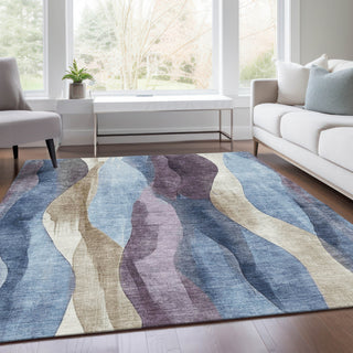 Piper Looms Chantille Waves ACN1989 Denim Machine Washable Area Rug Lifestyle Image Feature
