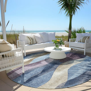 Piper Looms Chantille Waves ACN1989 Denim Machine Washable Area Rug Round Outdoor Lifestyle Image Feature