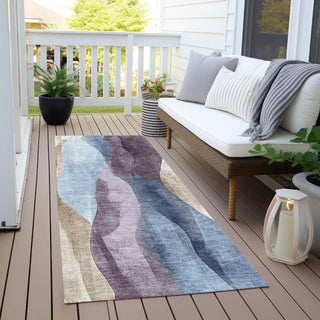 Piper Looms Chantille Waves ACN1989 Denim Machine Washable Area Rug Runner Outdoor Lifestyle Image Feature