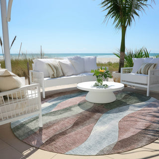 Piper Looms Chantille Waves ACN1989 Salmon Machine Washable Area Rug Round Outdoor Lifestyle Image Feature