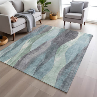 Piper Looms Chantille Waves ACN1989 Teal Machine Washable Area Rug Lifestyle Image Feature
