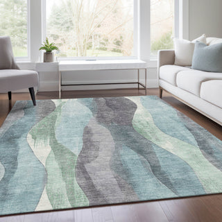Piper Looms Chantille Waves ACN1989 Teal Machine Washable Area Rug Lifestyle Image Feature