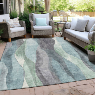 Piper Looms Chantille Waves ACN1989 Teal Machine Washable Area Rug Outdoor Lifestyle Image Feature