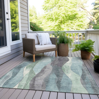 Piper Looms Chantille Waves ACN1989 Teal Machine Washable Area Rug Outdoor Lifestyle Image Feature