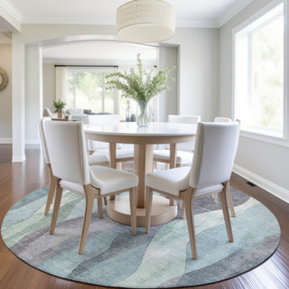 Piper Looms Chantille Waves ACN1989 Teal Machine Washable Area Rug Round Lifestyle Image Feature