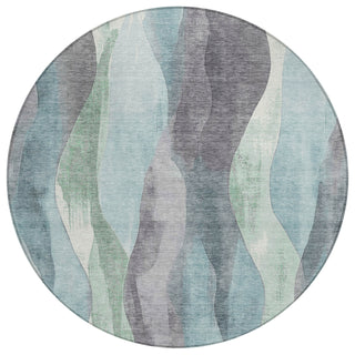 Piper Looms Chantille Waves ACN1989 Teal Machine Washable Area Rug Round Main Image