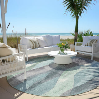 Piper Looms Chantille Waves ACN1989 Teal Machine Washable Area Rug Round Outdoor Lifestyle Image Feature
