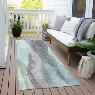 Piper Looms Chantille Waves ACN1989 Teal Machine Washable Area Rug Runner Outdoor Lifestyle Image Feature