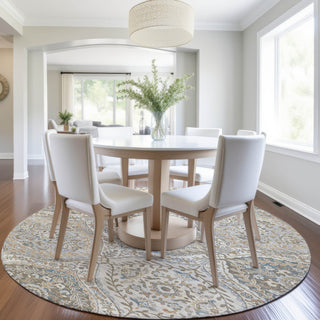 Piper Looms Chantille Panels ACN1990 Beige Machine Washable Area Rug Round Lifestyle Image Feature