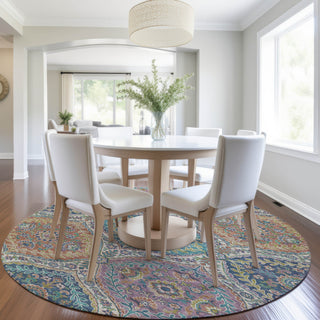Piper Looms Chantille Panels ACN1990 Blue Machine Washable Area Rug Round Lifestyle Image Feature