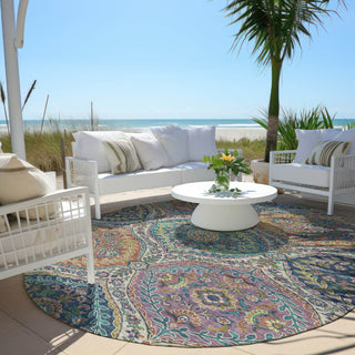 Piper Looms Chantille Panels ACN1990 Blue Machine Washable Area Rug Round Outdoor Lifestyle Image Feature