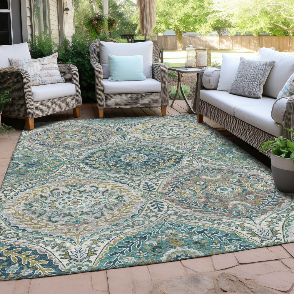 Piper Looms Chantille Panels ACN1990 Teal Machine Washable Area Rug Outdoor Lifestyle Image Feature