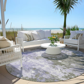 Piper Looms Chantille Abstract ACN1992 Lavender Machine Washable Area Rug Round Outdoor Lifestyle Image Feature