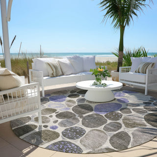 Piper Looms Chantille Geometric ACN1993 Chocolate Machine Washable Area Rug Round Outdoor Lifestyle Image Feature