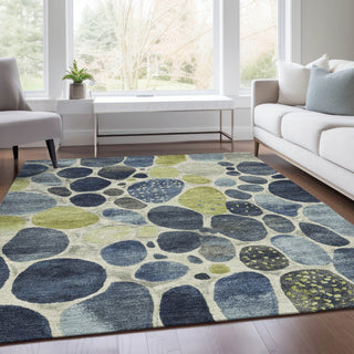 Piper Looms Chantille Geometric ACN1993 Denim Machine Washable Area Rug Lifestyle Image Feature