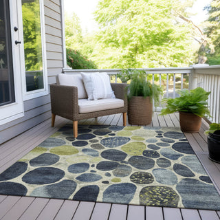 Piper Looms Chantille Geometric ACN1993 Denim Machine Washable Area Rug Outdoor Lifestyle Image Feature