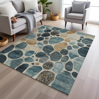 Piper Looms Chantille Geometric ACN1993 Teal Machine Washable Area Rug Lifestyle Image Feature