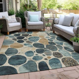 Piper Looms Chantille Geometric ACN1993 Teal Machine Washable Area Rug Outdoor Lifestyle Image Feature