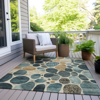 Piper Looms Chantille Geometric ACN1993 Teal Machine Washable Area Rug Outdoor Lifestyle Image Feature