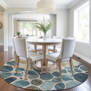Piper Looms Chantille Geometric ACN1993 Teal Machine Washable Area Rug Round Lifestyle Image Feature
