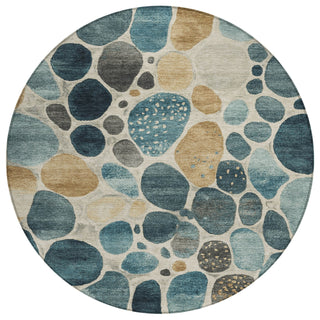 Piper Looms Chantille Geometric ACN1993 Teal Machine Washable Area Rug Round Main Image