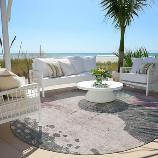 Piper Looms Chantille Abstract ACN1994 Blush Machine Washable Area Rug Round Outdoor Lifestyle Image Feature