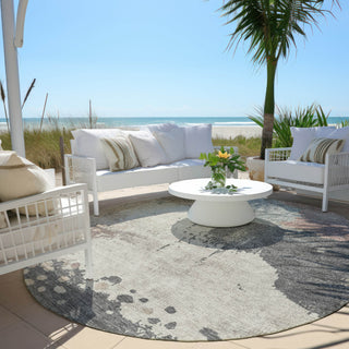 Piper Looms Chantille Abstract ACN1994 Khaki Machine Washable Area Rug Round Outdoor Lifestyle Image Feature