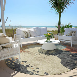Piper Looms Chantille Abstract ACN1994 Paprika Machine Washable Area Rug Round Outdoor Lifestyle Image Feature