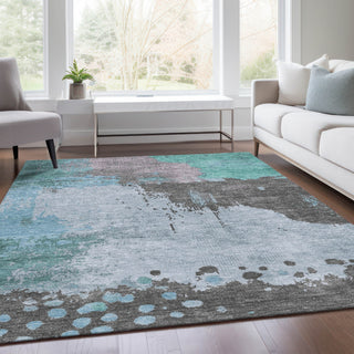 Piper Looms Chantille Abstract ACN1994 Teal Machine Washable Area Rug Lifestyle Image Feature