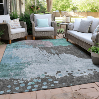 Piper Looms Chantille Abstract ACN1994 Teal Machine Washable Area Rug Outdoor Lifestyle Image Feature