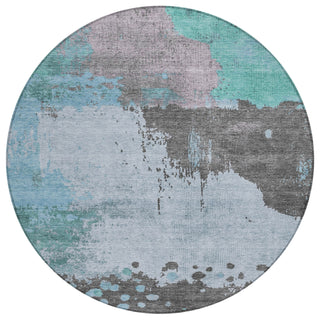 Piper Looms Chantille Abstract ACN1994 Teal Machine Washable Area Rug Round Main Image