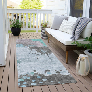 Piper Looms Chantille Abstract ACN1994 Teal Machine Washable Area Rug Runner Outdoor Lifestyle Image Feature