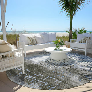 Piper Looms Chantille Geometric ACN1995 Denim Machine Washable Area Rug Round Outdoor Lifestyle Image Feature