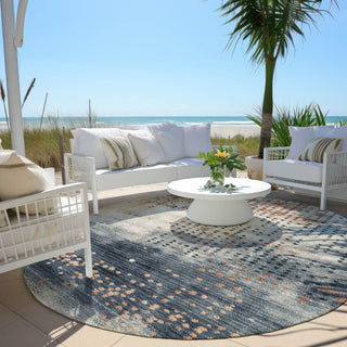 Piper Looms Chantille Geometric ACN1995 Linen Machine Washable Area Rug Round Outdoor Lifestyle Image Feature