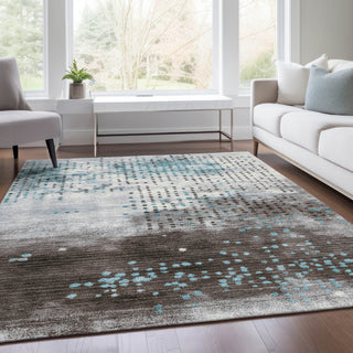 Piper Looms Chantille Geometric ACN1995 Teal Machine Washable Area Rug Lifestyle Image Feature