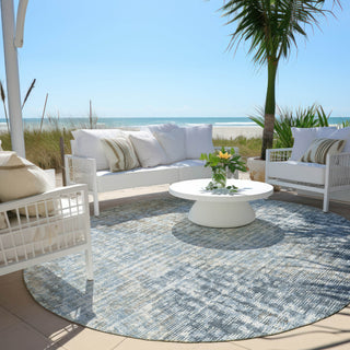Piper Looms Chantille Geometric ACN1996 Denim Machine Washable Area Rug Round Outdoor Lifestyle Image Feature