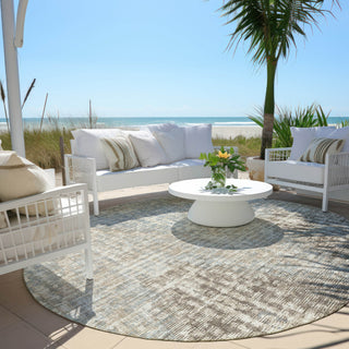 Piper Looms Chantille Geometric ACN1996 Putty Machine Washable Area Rug Round Outdoor Lifestyle Image Feature