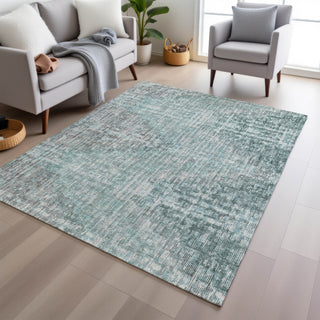 Piper Looms Chantille Geometric ACN1996 Teal Machine Washable Area Rug Lifestyle Image Feature