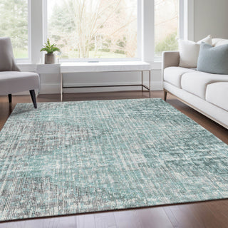 Piper Looms Chantille Geometric ACN1996 Teal Machine Washable Area Rug Lifestyle Image Feature