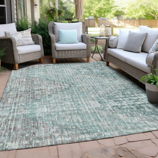 Piper Looms Chantille Geometric ACN1996 Teal Machine Washable Area Rug Outdoor Lifestyle Image Feature