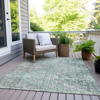 Piper Looms Chantille Geometric ACN1996 Teal Machine Washable Area Rug Outdoor Lifestyle Image Feature