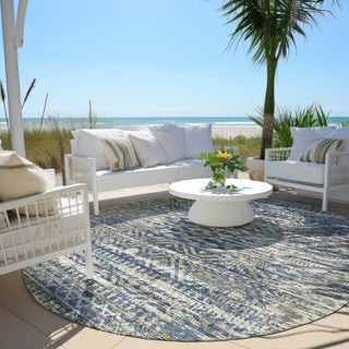 Piper Looms Chantille Moroccan ACN1997 Blue Machine Washable Area Rug Round Outdoor Lifestyle Image Feature