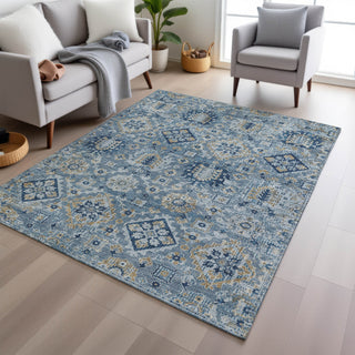 Piper Looms Chantille Global ACN1998 Denim Machine Washable Area Rug Lifestyle Image Feature